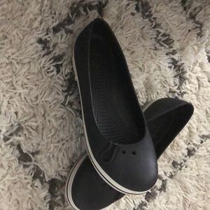 Black croc flats